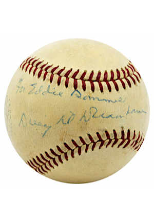 1950s Dwight Eisenhower Single-Signed "Opening Day" OAL Baseball Inscribed To Eddie Rommel (PSA/DNA • Rommel Family LOA)