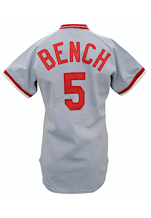 1982 Johnny Bench Cincinnati Reds Game-Used Road Jersey (PE Custom Tapered Sides)