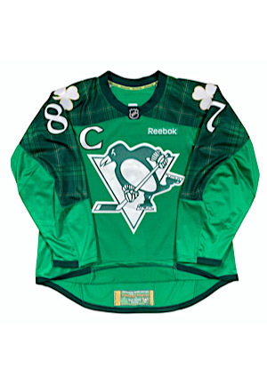 2017 Sidney Crosby Pittsburgh Penguins Game-Used & Autographed St. Patricks Day Jersey (Photo-Matched • Penguins LOA • Full PSA/DNA)