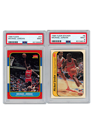 1986 Fleer Basketball Complete Set Plus Stickers (Michael Jordan RC #57 & Sticker #8 Both PSA MINT 9)