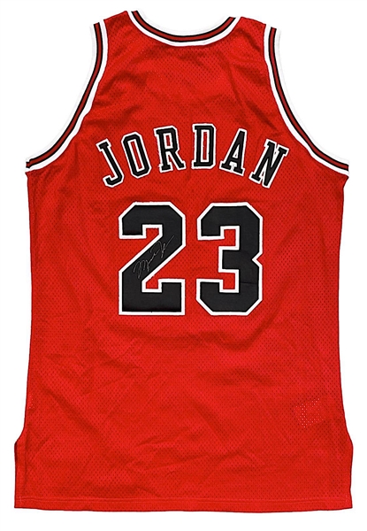 1995-96 Michael Jordan Chicago Bulls Game-Used & Autographed Road Jersey (Full PSA/DNA • Season & Finals MVP • Championship Season • Scoring Title)