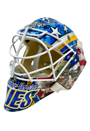 11/11/2014 Brian Elliott St. Louis Blues Game-Worn Veterans Day Goalie Mask (NHL Auctions)