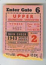 1943 World Series Game 2 Yankee Stadium Ticket Stub