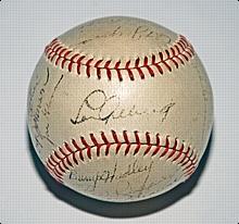 1936 NY Yankees Team Autographed Baseball (World Champions) (DiMaggio Rookie) (JSA)