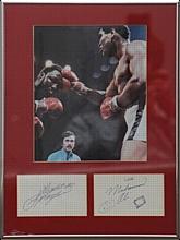 Framed Muhammad Ali & Joe Frazier Autographed Cuts with Photo (JSA)