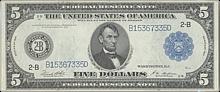 1914 Abraham Lincoln $5 Federal Reserve Note (First Year) (Uncirculated)