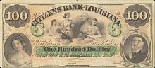 1857 Obsolete $100 Bank Note from Citizens Bank of Louisiana (Uncirculated)