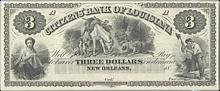 Late 1850s Obsolete $3 Bank Note from Citizens Bank of Louisiana (Uncirculated)