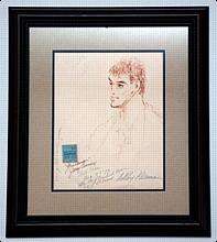 Framed 1979 LeRoy Neiman Autographed Jerry Cooney Sketch w/ Ticket Stub (JSA)