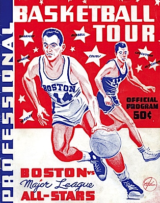 1957 Boston vs. Major League All-Stars Basketball Program Autographed By Cousy, Russell and Others (JSA) 