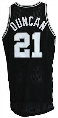 1997-1998 Tim Duncan Rookie San Antonio Spurs Game-Used & Autographed Road Uniform (2) (JSA)