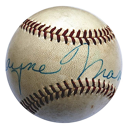3/16/1957 Jayne Mansfield Single-Signed Baseball From Exhibition Baseball Game with Photo of Her & the Ball (JSA) (Player LOA) (Pristine Provenance)