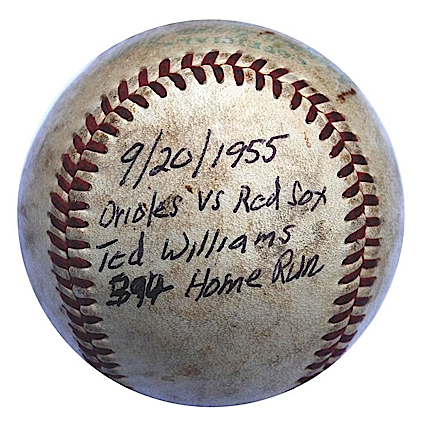 9/20/1955 Ted Williams Boston Red Sox Home Run # 394 Baseball (Player LOA) (Pristine Provenance)