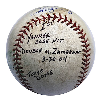 3/30/2004 Alex Rodriguez NY Yankees Autographed First Yankee Base Hit Baseball in Japan’s Tokyo Dome (A-Rod LOA) (MLB Hologram) (JSA)
