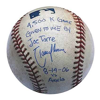 8/14/2006 Randy Johnson NY Yankees Game-Used & Autographed Baseball from 4,500 Strikeout Game (Johnson LOA) (JSA)