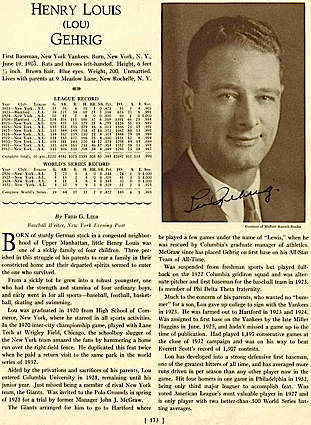 Lou Gehrig Autographed Whos Who in MLB Page (JSA)