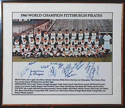 Framed 1960 Pittsburgh Pirates Team Autographed Photo (World Champions) (Reunion) (JSA)