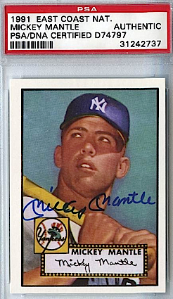 Mickey Mantle Autographed 1952 Reprint Card (JSA)