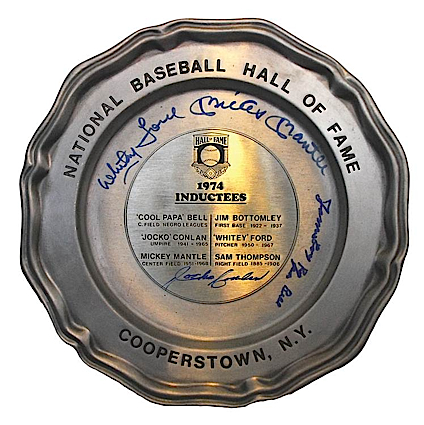 1974 Hall of Fame Induction Plate Autographed by Mantle, Ford & Others (JSA)