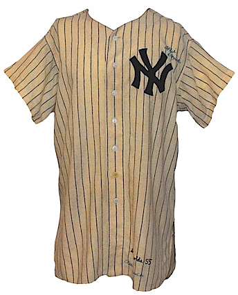 1955 Allie Reynolds New York Yankees Game-Issued & Autographed Home Flannel Jersey (JSA)(Reynolds LOA)