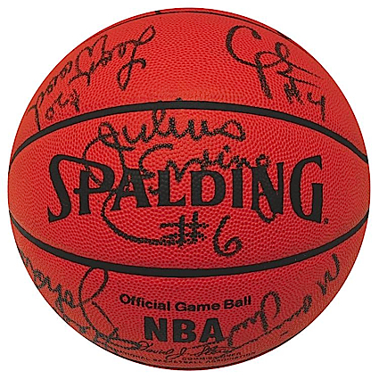 1984-1985 Philadelphia 76ers Team Autographed Basketball with Barkley Rookie (JSA)