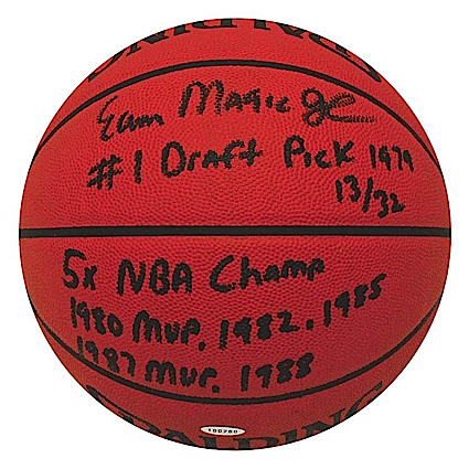 Magic Johnson Autographed and Inscribed LE Career Stats Basketball (JSA) (Steiner COA)
