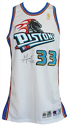 1996-1997 Grant Hill Detroit Pistons Game-Used & Autographed Home Jersey (JSA)