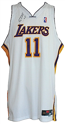 2003-2004 Karl Malone Los Angeles Lakers Game-Used & Autographed Sunday Alternate Jersey (JSA)