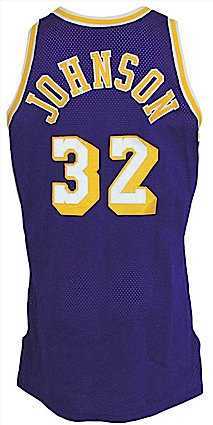 1995-1996 Magic Johnson Los Angeles Lakers Game-Used Road Jersey