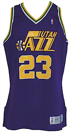 1991-1992 Tyrone Corbin and 1993-1994 Luther Wright Utah Jazz Game-Used Road Jerseys (2)