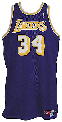 1997-1998 Shaquille ONeal Los Angeles Lakers Game-Used Road Jersey 