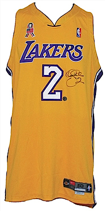 2001-2002 Derek Fisher Los Angeles Lakers Game-Used & Autographed Home Jersey (JSA)