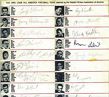 1961 All-American Autographed Sheet with Ernie Davis (JSA)