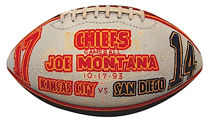 10/17/1993 Joe Montana KC Chiefs Autographed Game Ball (JSA)
