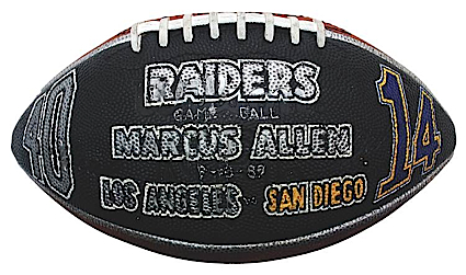 9/10/1989 Marcus Allen Los Angeles Raiders Game Ball 