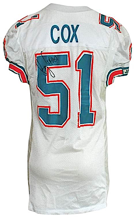 1992 Brian Cox Miami Dolphins Game-Used & Autographed Road Jersey (JSA) (Team Repairs)