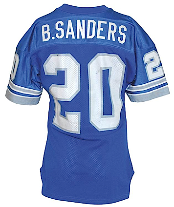Circa 1991 Barry Sanders Detroit Lions Game-Used Home Jersey (Team Repairs)