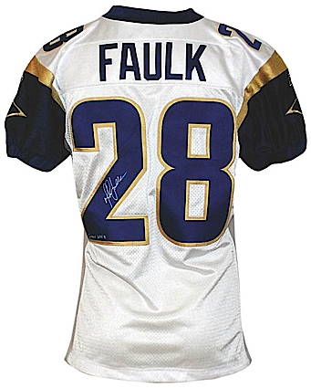 2002 Marshall Faulk St. Louis Rams Game-Used & Autographed Road Jersey (Team Repairs) (JSA)