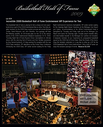 Incredible 2009 Basketball Hall of Fame Enshrinement VIP Experience for Two