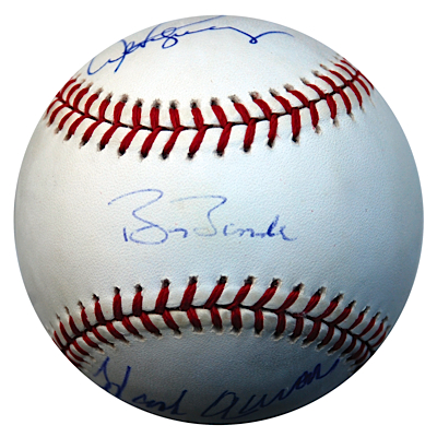 Hank Aaron, Barry Bonds & Alex Rodriguez Autographed Baseball (JSA)