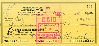 5/1/1978 Pete Maravich Double Signed Check (JSA)