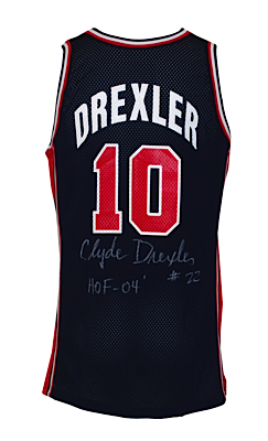 1992 Clyde Drexler USA Basketball Olympic Game-Used & Autographed Road Jersey (JSA)