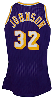 1995-1996 Magic Johnson Los Angeles Lakers Game-Used & Autographed Road Jersey (JSA)