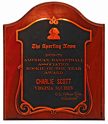 1970-1971 Charlie Scott ABA Virginia Squires Rookie of the Year Award
