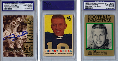 Lot of Johnny Unitas Autographed Football Cards (5) (JSA)
