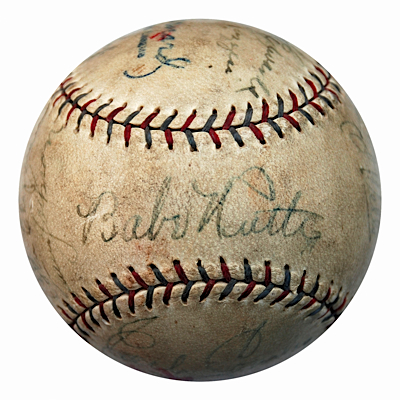 1930 NY Yankees Team Autographed Baseball with Ruth & Gehrig (JSA)