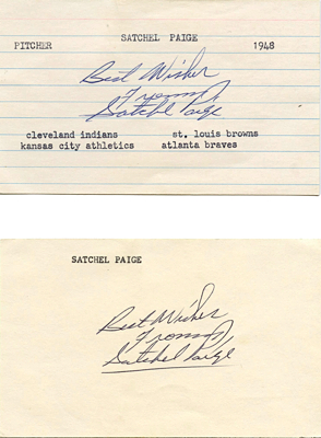 Lot of Satchel Paige Autographed Index Cards (2) (JSA)