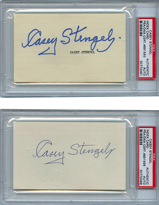 Lot of Casey Stengel Autographed Index Cards (4) (JSA)