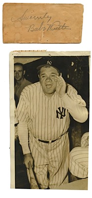 Babe Ruth Autographed Cut with Photo (JSA)