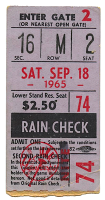 9/18/1965 Mickey Mantle Day Original Program & Ticket Stub (2)